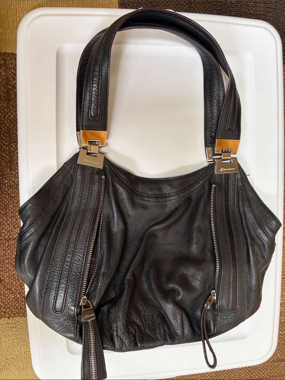 B. Makowsky Black Leather Shoulder Bag